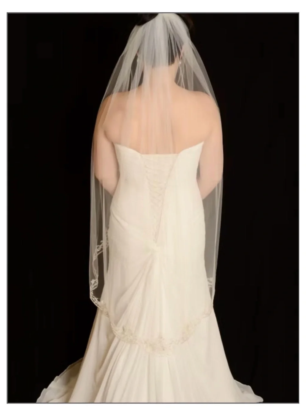 Bridal Veil with Lace Edge - White